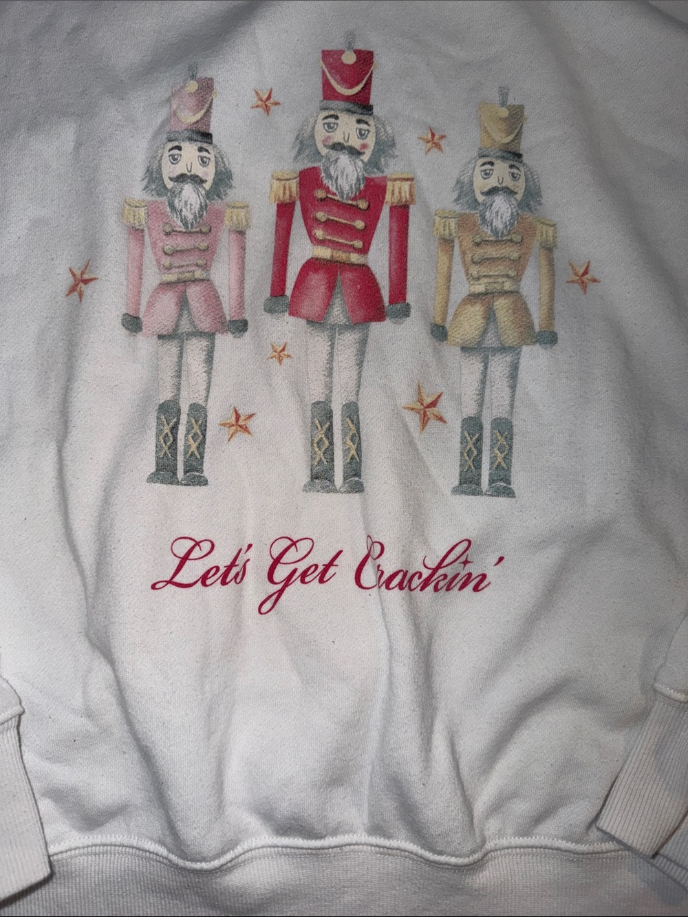 Vinyl Threads White Sweatshirt with Nutcracker Trio and 'Let's Get Crackin'' S - Picture 4 of 5